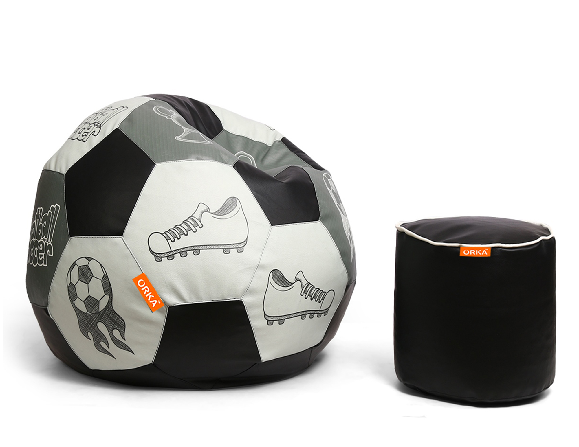 Orka Digital Printed XXL Foorball With Mathching Footstool Filled Bean Bag With Beans (FB48 Multicolor) view 2
